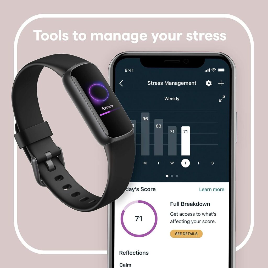 Fitbit Luxe Fitness and Wellness Tracker with Stress Management, Sleep Tracking and 24/7 Heart Rate, Black/Graphite, One Size (S  L Bands Included)