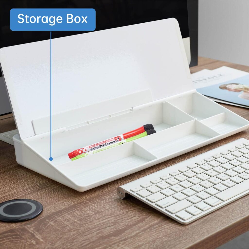 Small Glass Desktop Whiteboard Dry-Erase-Board - Computer Keyboard Stand White Board Surface Pad with Drawer, Desk Organizers with Accessories for Office, Home, School Supplies